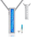 wholesale 925 Sterling Silver Blue Opal Cremation Jewelry Urn Necklace with Vertical Bar and Engraving Kit-0-0