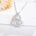 wholesale 925 Sterling Silver Heart-Shaped Moon with Rose Gold Flower and Goat Charm Necklace for Women - 925 Sterling Silver s for Goats Lovers-0-3