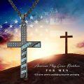 wholesale 925 Sterling Silver Black Plated Turquoise Inlay American Flag Cross Pendant Necklace for Men Religious s-0-5