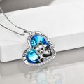 wholesale 925 Sterling Silver Blue Crystal Heart Panda Pendant Necklace Gift for Her-0-4