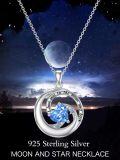 wholesale 925 Sterling Silver Blue Crystal Heart & Moon Charm Pendant Necklaces for Women Gifts-0-7