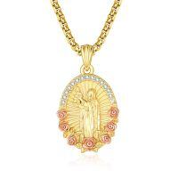wholesale 925 Sterling Silver Rosary Pendant With Gold Plating And Rose Accents-St-Guadalupe-2