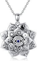 wholesale 925 Sterling Silver Metal Stone Spiritual Jewelry with Evil Eye and Lotus Necklace-0-0