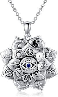 wholesale 925 Sterling Silver Metal Stone Spiritual Jewelry with Evil Eye and Lotus Necklace-Lotus Flower Coexist