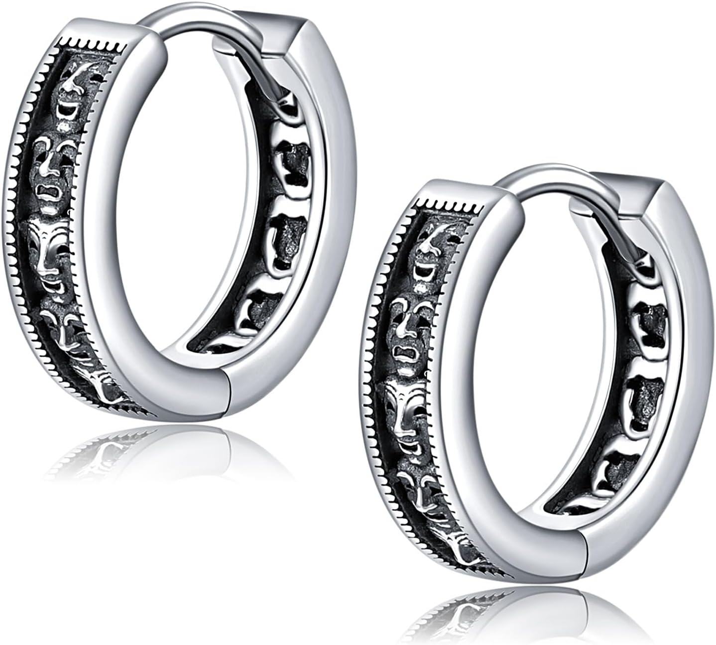 Sterling Silver Horseshoe Flower of Life Kokopelli Tree of Life Huggie Hoop Earrings-0-0