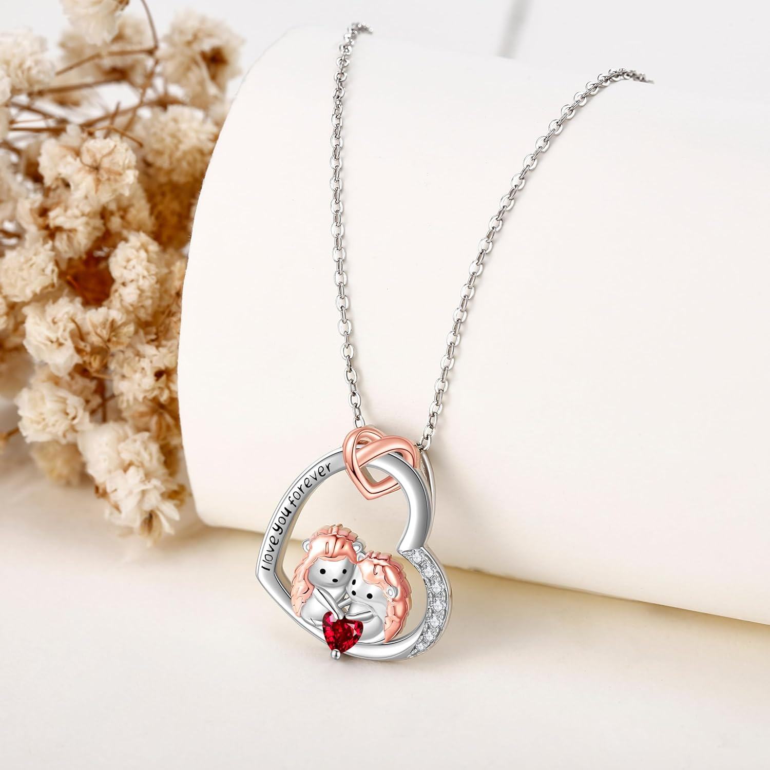 wholesale 925 Sterling Silver Heart-Shaped Animal Pendant with Red Crystal and Engraved Message - Perfect Gift for Women & Lovers-0-1