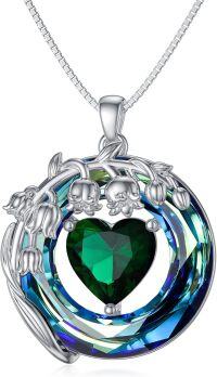 wholesale 925 Sterling Silver Blue Crystal Birthstone Flower Pendant Necklace for Women-05-May-Lily of the Valley