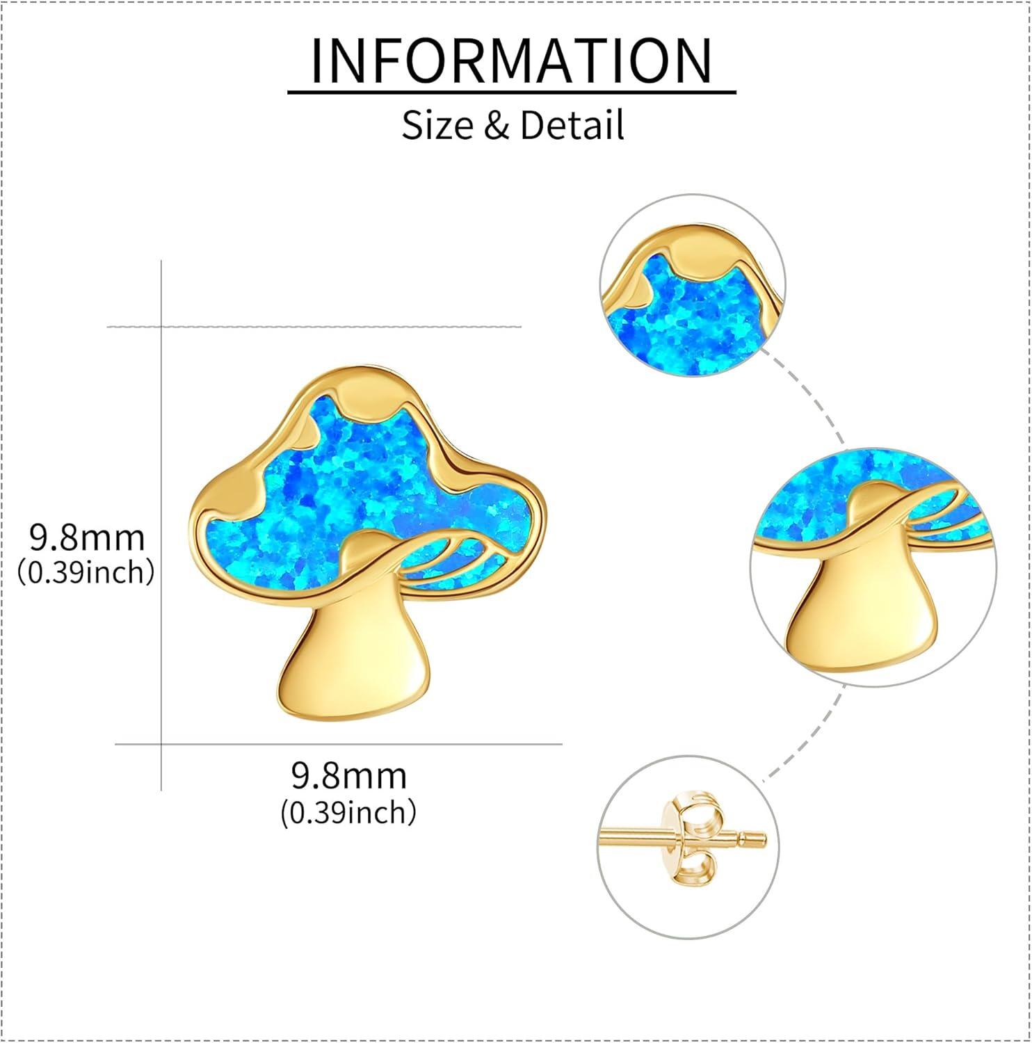 wholesale 14K Gold Blue Opal Mushroom Stud Earrings for Women Gift Ideas-0-3