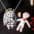 wholesale 925 Sterling Silver Angel Devil Teddy Bear Pendant Necklace with Red Heart Stone for Women Girls Gifts-0-5