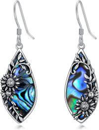 wholesale 925 Sterling Silver Sunflower Filigree Dangle Earrings for Women, Hypoallergenic Jewelry Gift for Birthday Christmas Valentine's Day-Abalone Shell-1