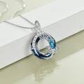 wholesale 925 Sterling Silver Butterfly Circle Blue Crystal Cubic Zirconia Pendant Necklace For Women-0-2