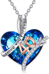 wholesale 925 Sterling Silver Heart Pendant Necklaces with Blue Crystal and Arrow Design - Love You Forever  for Her (Birthday)-40th birthday gifts for her