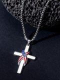 wholesale 925 Sterling Silver American Flag Cross Pendant Necklace  for Men & Women - Protection Amulet Religious Jewelry with 24 Rolo Chain (Gift Included)-0-3