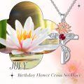 wholesale 925 Sterling Silver Cross Pendant With Red Gemstone And Lily Design-0-25