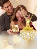 wholesale Gold Plated Shell Photo Frame Pendant Necklace for Women - 925 Sterling Silver Clasp and Cubic Zirconia Accents (18 + 2)-0-5