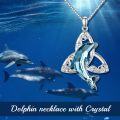 wholesale 925 Sterling Silver Blue Crystal Dolphin Pendant Necklace Gift for Women and Girls-0-1