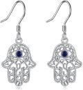 wholesale 925 Sterling Silver Hamsa Hand Drop Earrings with Blue Sapphire Evil Eye Protection s for Women-0-0
