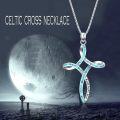 wholesale 925 Sterling Silver Turquoise and White Opal Celtic Cross Pendant Necklace for Women-0-2
