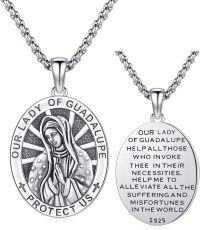 wholesale Sterling Silver Archangel Medals St Pendant Necklace for Men Women-63-Virgin Mary(oval double-sided silver)