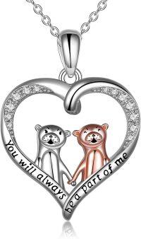 wholesale 925 Sterling Silver Heart-Shaped Otters Pendant Necklace with Crystals - Mother's Day Gifts for Her-Heart otter necklace