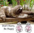 wholesale 925 Sterling Silver Pink Heart Sloth Stud Earrings - Birthday Gifts for Women-0-5