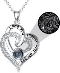 wholesale 925 Sterling Silver Heart Necklace with 100 Languages I Love You Projection Stone, Romantic Gift for Women-H - Heart