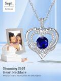 wholesale S925 Sterling Silver & 18K White Gold Plated Sapphire Birthstone Necklace - I Love You Always Forever Engraved Romantic Gift for Women-0-3