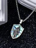 wholesale 925 Sterling Silver St Christopher Shield Necklace With Abalone Shell Inlay-0-2