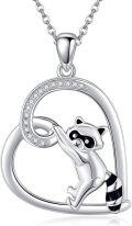 wholesale 925 Sterling Silver Raccoon in Heart Pendant Necklace for Women-0-0