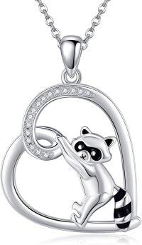 wholesale 925 Sterling Silver Raccoon in Heart Pendant Necklace for Women-Raccoon