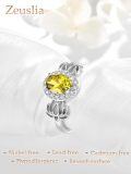 wholesale  S925 Sterling Silver with Citrine Lotus Flower Ring for Women, Adjustable Size, 1 Carat Natural Stone, Gold Plated, Gift for Wife Girlfriend Mom Daughter-0-5