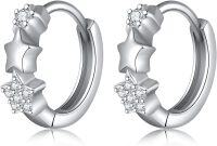 wholesale 925 Sterling Silver Viking Star Huggie Hoop Earrings with Cubic Zirconia Stones-CZ Star