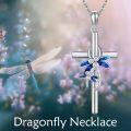 wholesale 925 Sterling Silver Dragonfly Cross Pendant Necklace Blue Enamel Jewelry for Women Girls Gift 45cm Chain Length-0-1