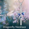 wholesale 925 Sterling Silver Dragonfly Cross Pendant Necklace Blue Enamel Jewelry for Women Girls Gift 45cm Chain Length-0-1