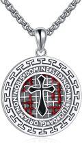 wholesale 925 Sterling Silver Round Gothic Cross Pendant Necklace with Red Accents and Engraved Text for Men-0-0