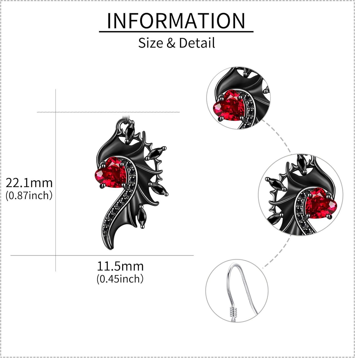 Sterling Silver Gothic Angel Devil Wings Heart Dangle Earrings for Women-0-4