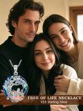wholesale 925 Sterling Silver Family Tree Mother Children Blue Cubic Zirconia Pendant Necklace-0-1