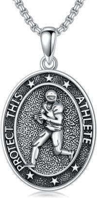 wholesale 925 Sterling Silver Oval Sports Athlete Pendant Necklace - Protect This Athlete Charm Chain s for Men & Women-Football Necklace