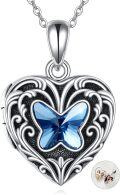 wholesale 925 Sterling Silver Butterfly Heart Photo Locket Necklace for Women-0-0