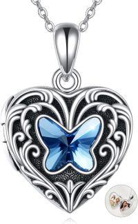 wholesale 925 Sterling Silver Butterfly Heart Photo Locket Necklace for Women-Butterfly