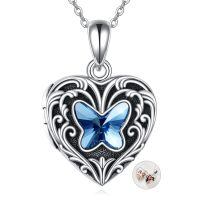 wholesale 925 Sterling Silver Butterfly Heart Photo Locket Necklace for Women-Butterfly