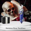 wholesale 925 Sterling Silver Blue Sodalite Crystal Skull with Rose Pendant Necklace-0-5