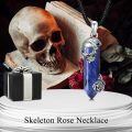 wholesale 925 Sterling Silver Skull With Blue Lapis Lazuli Crystal Pendant Necklace-0-5