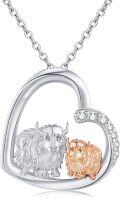 wholesale 925 Sterling Silver Heart-Shaped Highland Cow Pendant with Rose Gold and White Stones-0-0