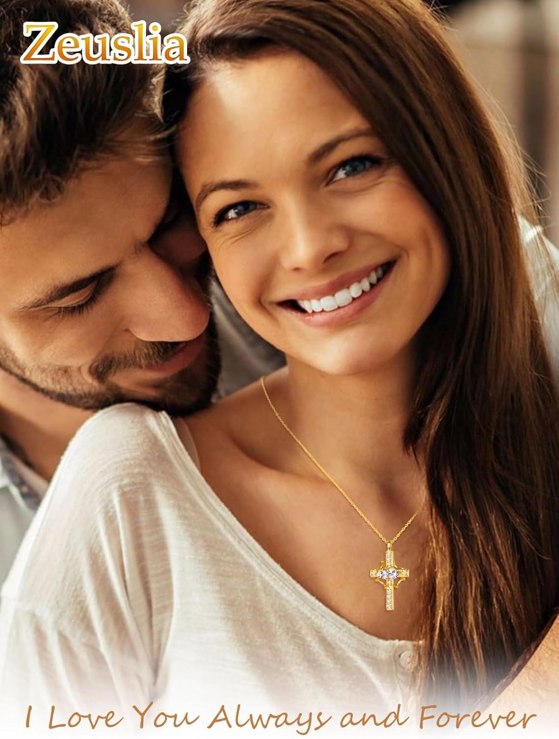  Sterling Silver Birthstones Gold Cross Necklace for Women -0-5