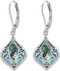 wholesale 925 Sterling Silver Green Abalone Shell Filigree Teardrop Dangle Earrings-0-0