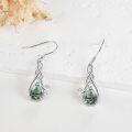 wholesale 925 Sterling Silver Moss Agate Palm Tree Leaf Drop Earring-0-1
