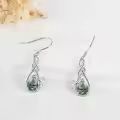 wholesale 925 Sterling Silver Moss Agate Palm Tree Leaf Drop Earring-0-1