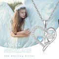 wholesale 925 Sterling Silver Angel Heart Necklace With Moonstone Heart Pendant-0-5