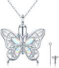 wholesale 925 Sterling Silver Opal Celtic Knot Butterfly Cremation Pendant Necklace with Funnel and Chain - Irish Memorial Keepsake Jewelry-0-0